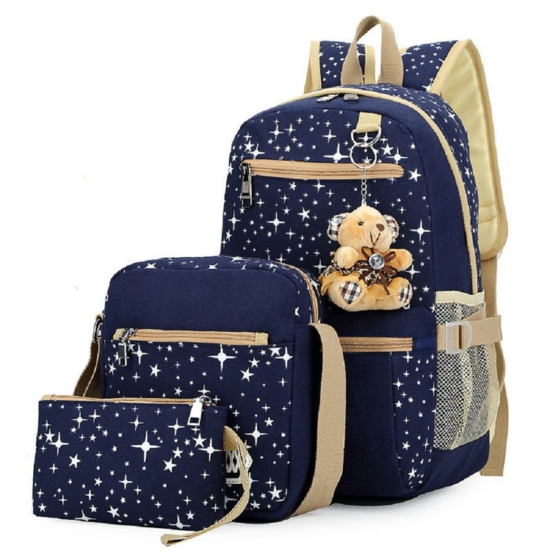 Bansusu Star Print Girls Backpacks Set for School, School Bags Bookbags for Teenage Girls, with Crossbody Bag, 3 Pieces - Image 1